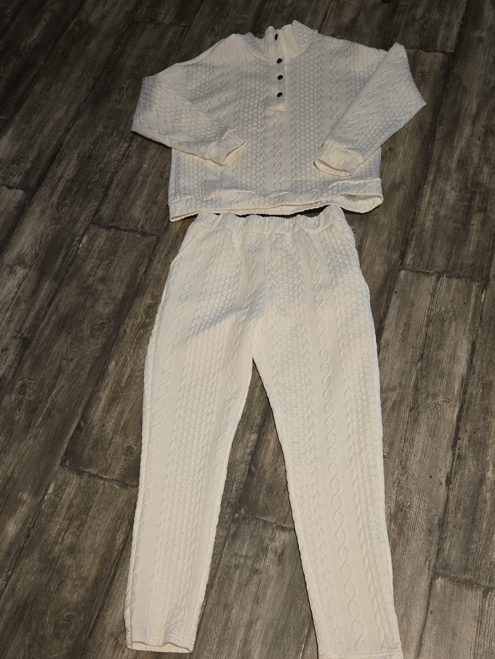Cable Knit Two-Piece Pantsuit - White